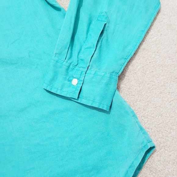 Linen Cotton Blend Button Up Shirt Women’s Size Large Turquoise Color Old Navy - Picture 6 of 12